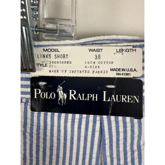 NWT Polo Ralph Lauren Made in USA Seersucker Blue Striped Chino Shorts Sz 38 - Picture 3 of 6